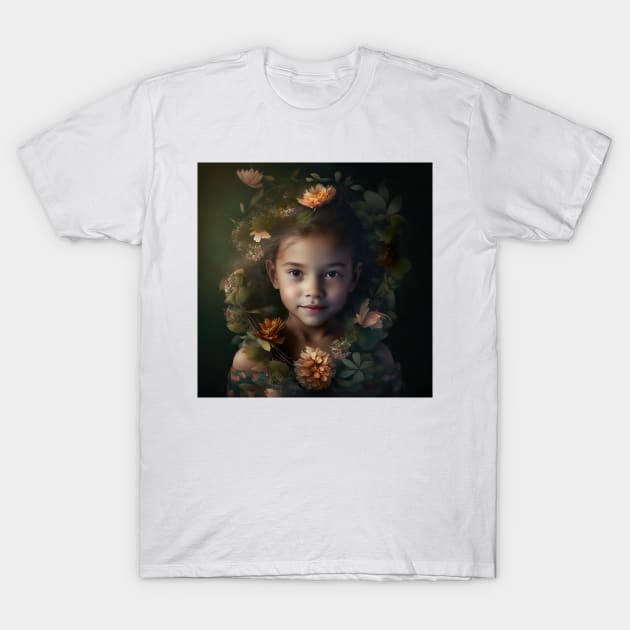 A Young Child Wearing A Wreath of Flowers T-Shirt by daniel4510